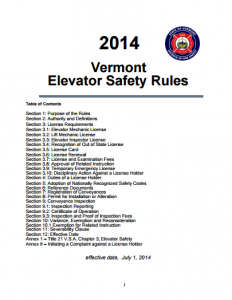 State of Vermont Elevator Safety Rules 2014